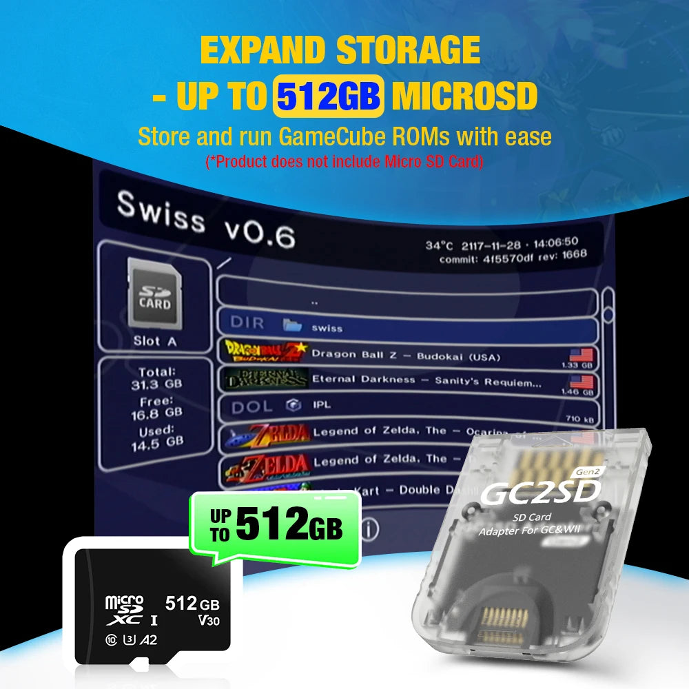 Bitfunx GC2SD Gen2 Swiss MicroSD Card Adapter for Nintendo GameCube Wii - Bitfunx Official Store